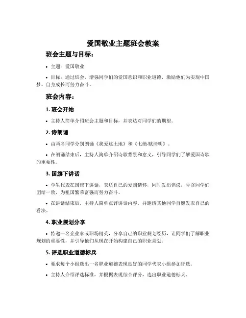 爱国敬业主题班会教案
