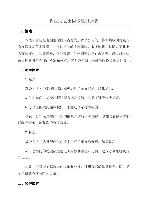 职业病危害因素检测报告
