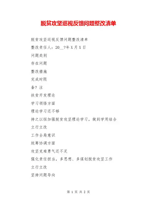 脱贫攻坚巡视反馈问题整改清单