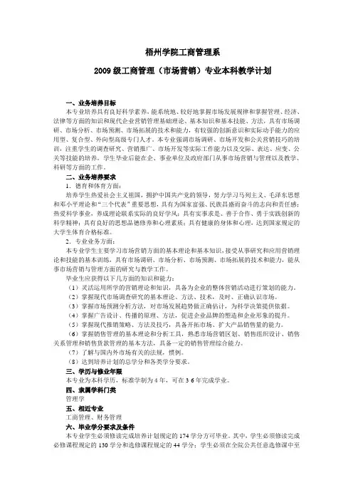 市场营销本科专业(本科)教学计划090625