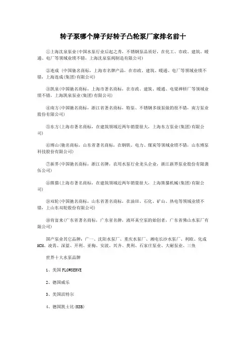 转子泵哪个牌子好转子凸轮泵厂家排名前十