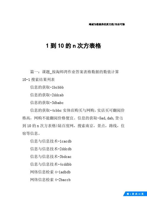 1到10的n次方表格