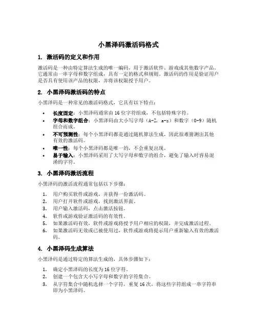 小黑泽码激活码格式