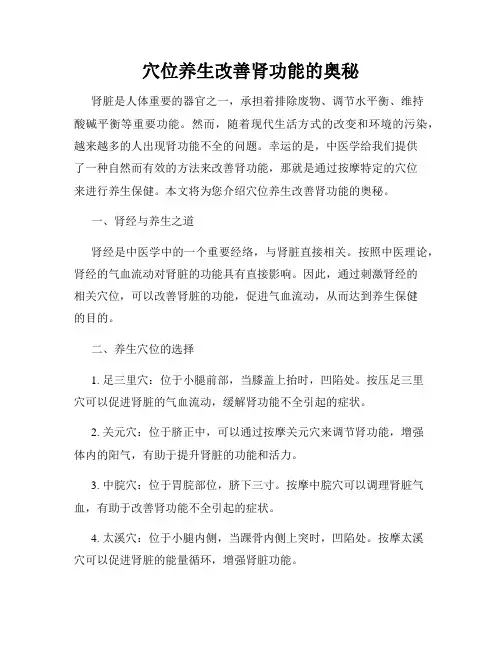 穴位养生改善肾功能的奥秘