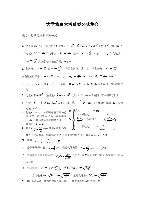 大学物理常考重要公式集合(看完包过)
