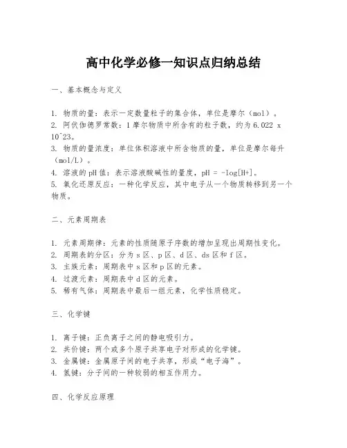 高中化学必修一知识点归纳总结