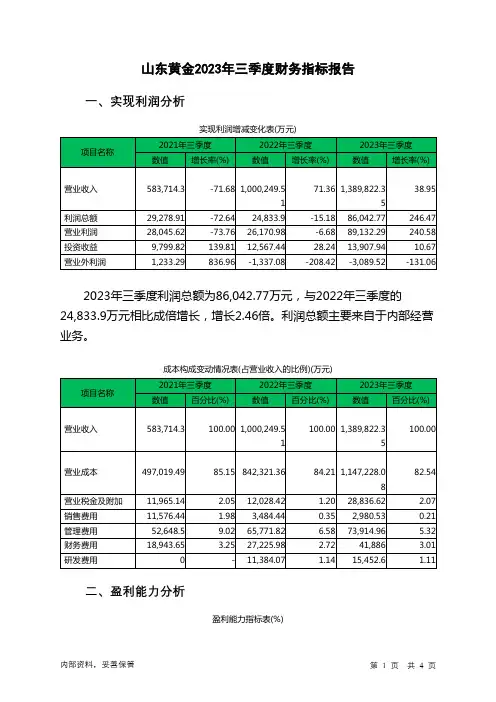 600547山东黄金2023年三季度财务指标报告