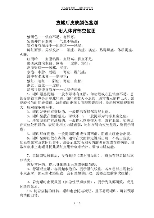 拔罐后皮肤颜色鉴别(附人体背部空位图)