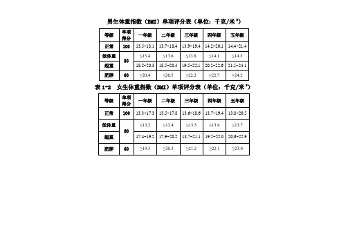 小学生体质健康评分标准