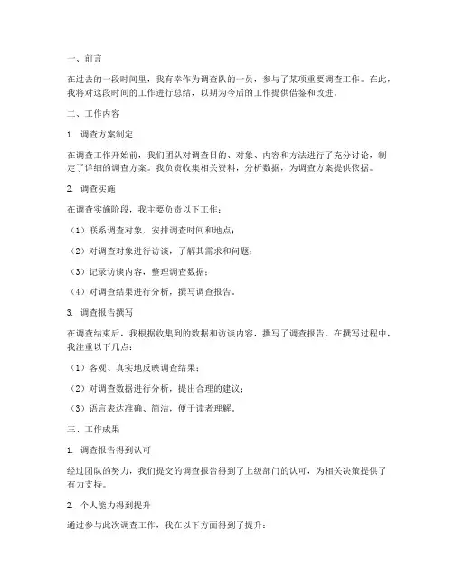 调查队工作总结_个人