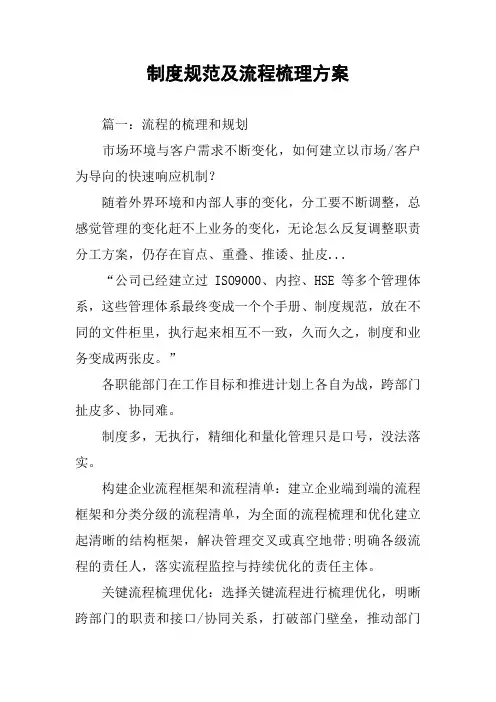 制度规范及流程梳理方案
