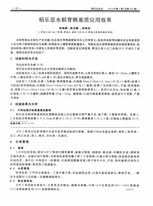 稻乐思水稻育秧基质应用效果
