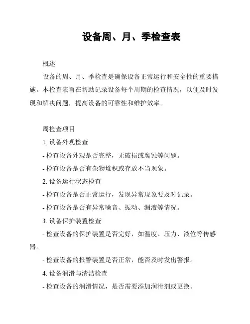 设备周、月、季检查表