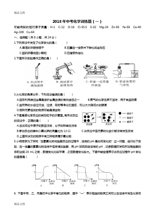 最新武汉市2018中考模拟试题(一)
