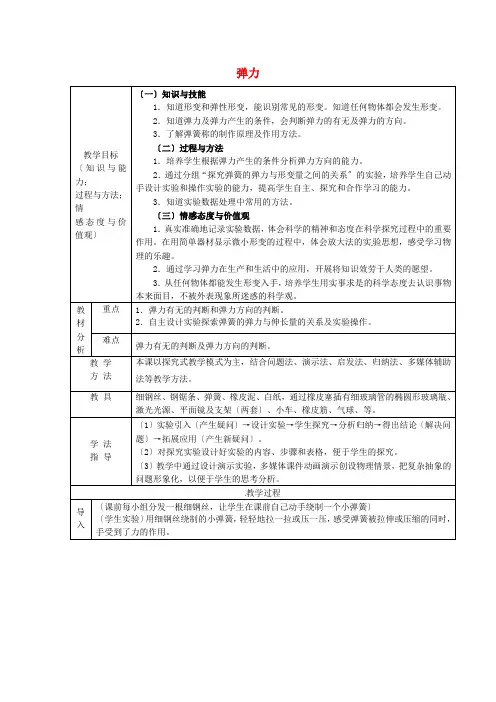 八年级物理下册第7章 《弹力》教案 新人教版