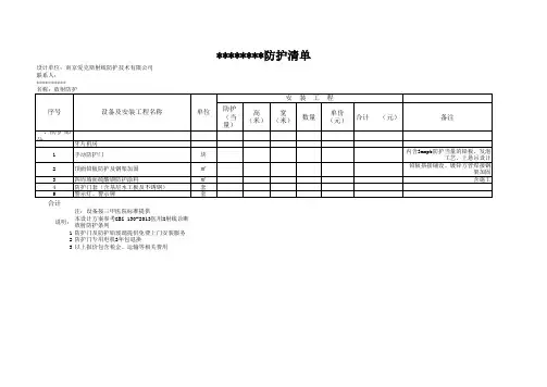 辐射防护报价清单