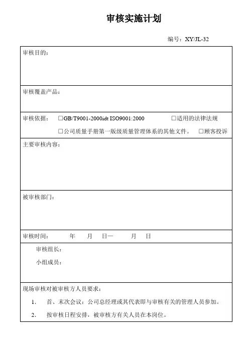 内审计划表格