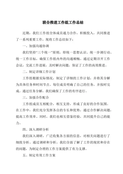 联合推进工作组工作总结