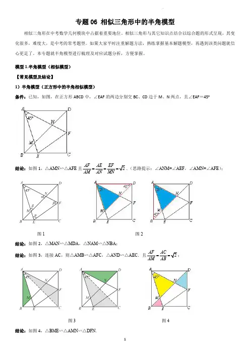 专题 相似三角形半角模型(学生版)