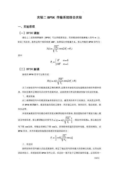 南邮通信原理实验 BPSk