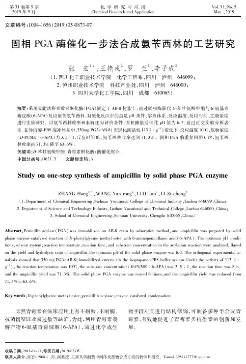 固相PGA酶催化一步法合成氨苄西林的工艺研究