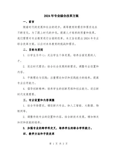 2024年专业综合改革方案