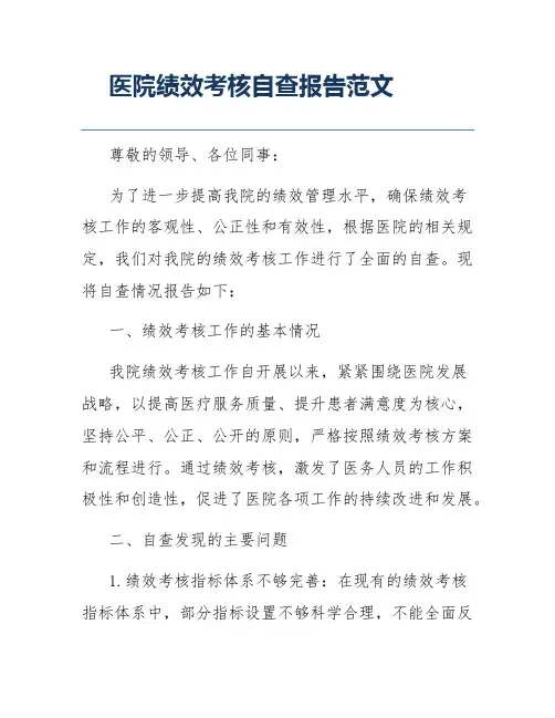医院绩效考核自查报告范文