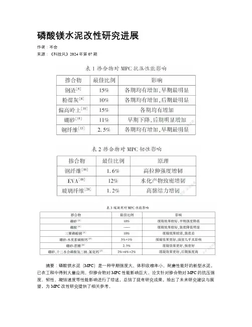 磷酸镁水泥改性研究进展