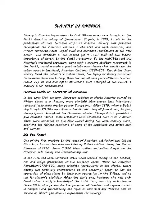 SLAVERY IN AMERICA美国奴隶制