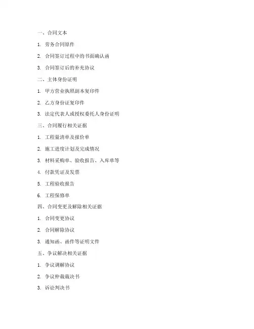 关于劳务合同证据目录