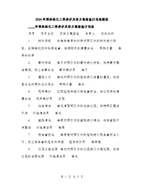 2024年园林绿化工程养护具体方案措施计划表模板(二篇)