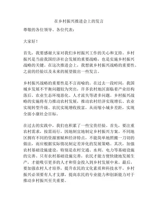 在乡村振兴推进会上的发言