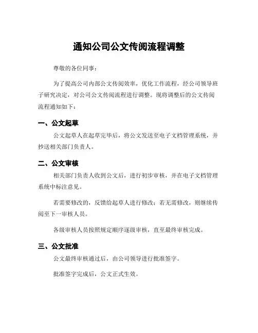 通知公司公文传阅流程调整