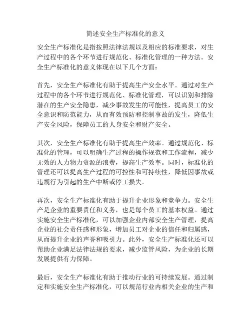 简述安全生产标准化的意义