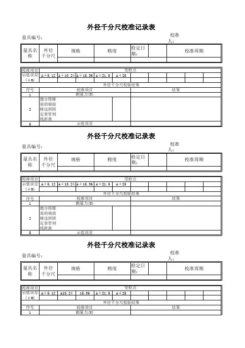 千分尺校准记录表格