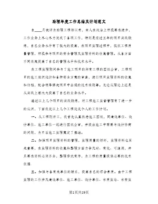 助理年度工作总结及计划范文(6篇)