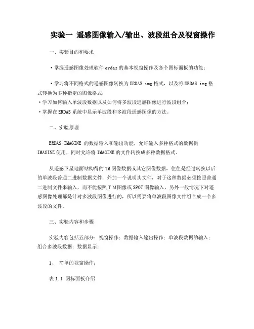 实验一遥感图像输入、输出、波段、组合及视窗操作