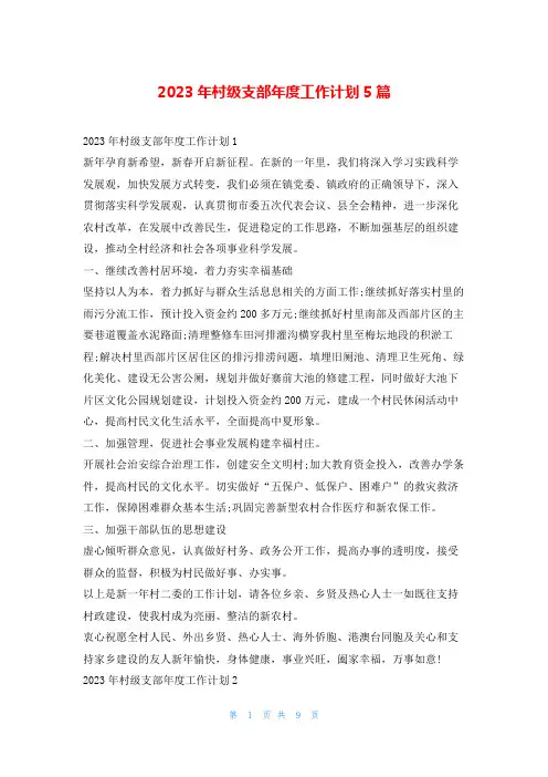 2023年村级支部年度工作计划5篇99范文网
