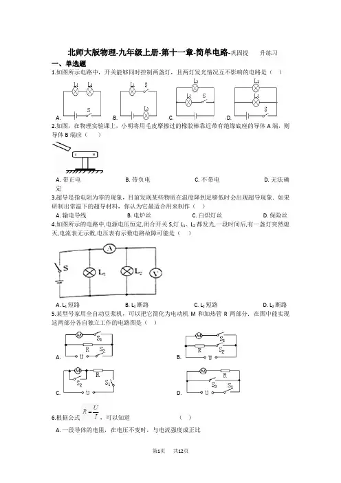 北师大版物理-九年级上册-第十一章-简单电路-巩固提升练习(含答案)