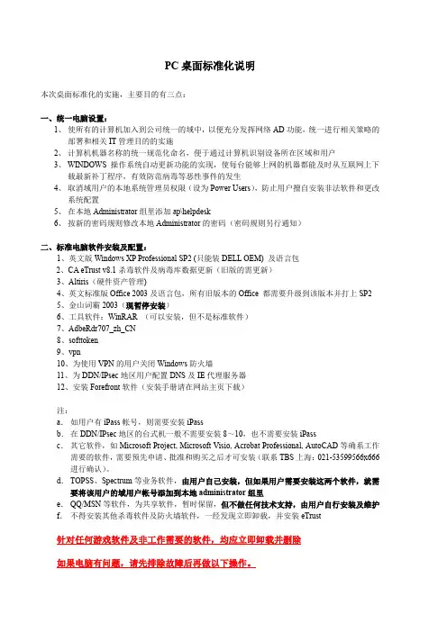 PC桌面标准化说明
