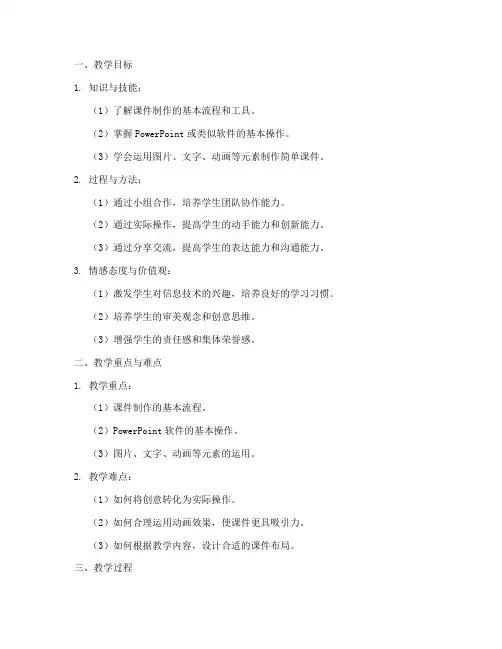 小学高级课件制作教案模板