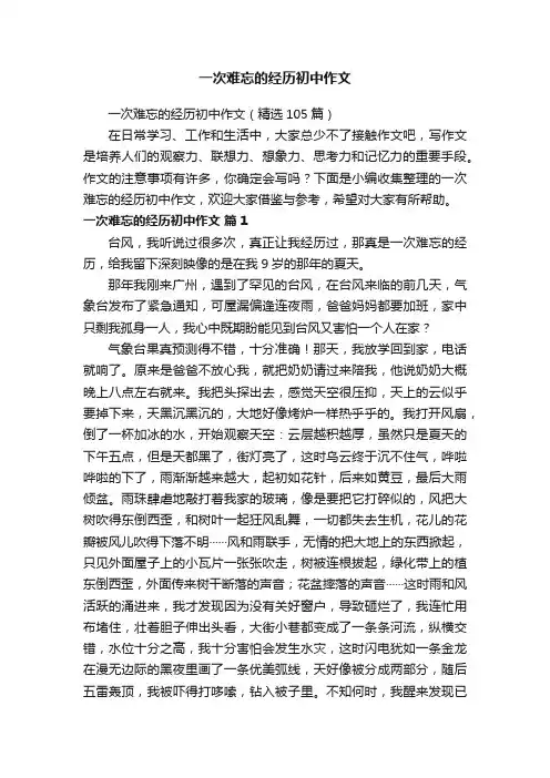 一次难忘的经历初中作文