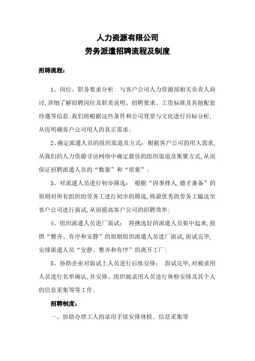 人力资源公司劳务派遣招聘流程及制度