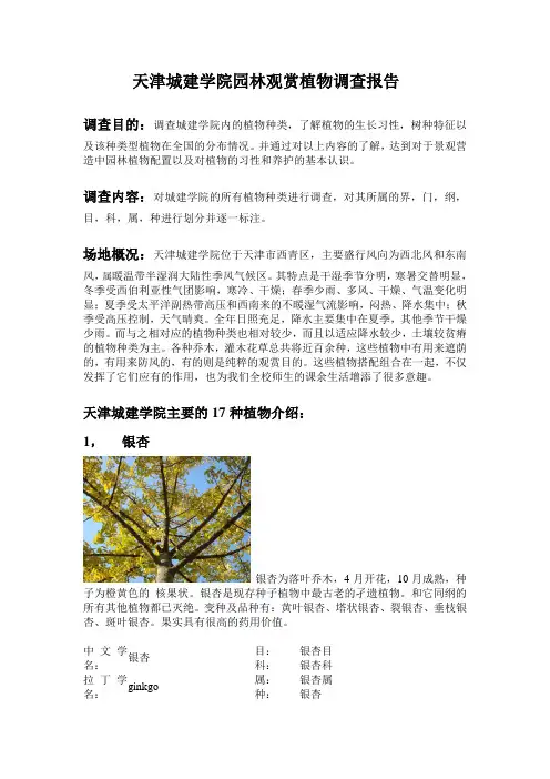 天津城建学院园林观赏植物调查报告