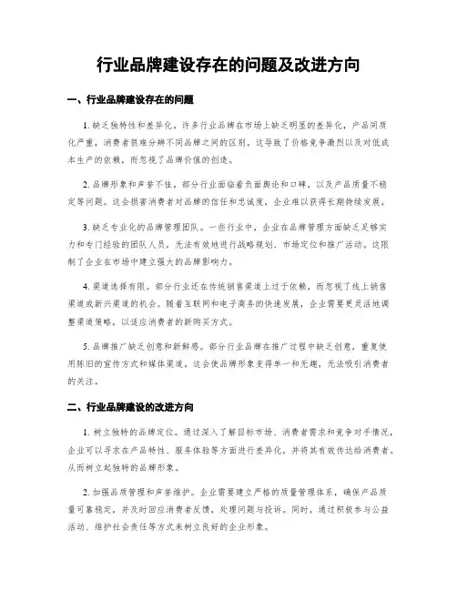 行业品牌建设存在的问题及改进方向