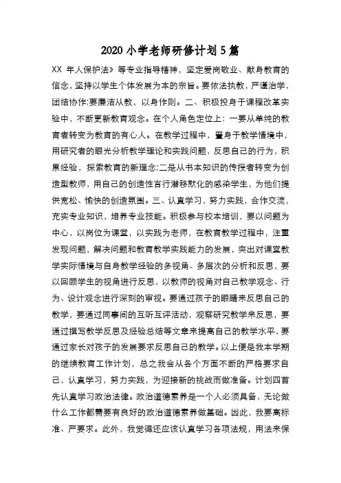 新编2020小学老师研修计划5篇【优质精彩实用】