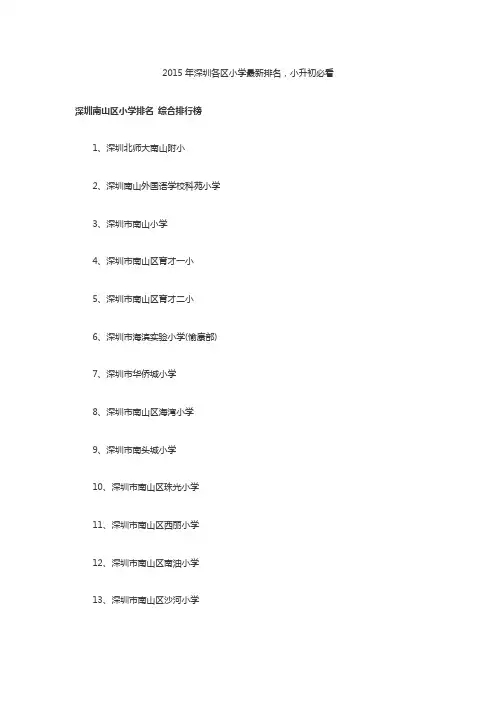 2015年深圳各区小学最新排名