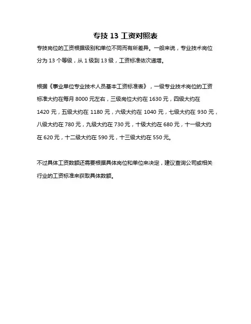 专技13工资对照表