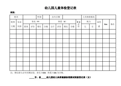 幼儿体质健康标准测试体检登记表