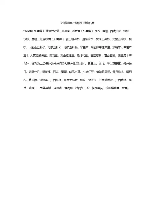 54种国家一级保护植物名录